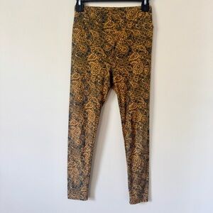 LuLaRoe Leggings Women's One Size Pull On Stretchy Orange Tan Brown Paisley Pant